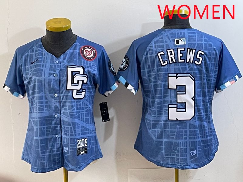 Women Washington Nationals #3 Crews Blue Joint Name 2025 Nike MLB Jersey style 8